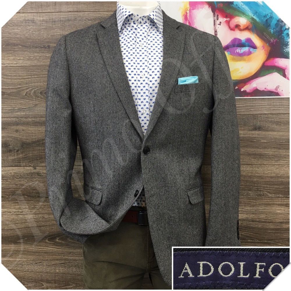 ADOLFO Mens Blazer Sport Coat Two Button Casual Jacket Size 44L Wool Suit